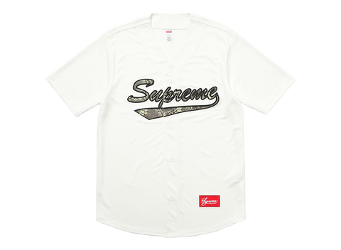 Supreme Snake Script Logo Baseball Jersey White (Pre-Owned)
