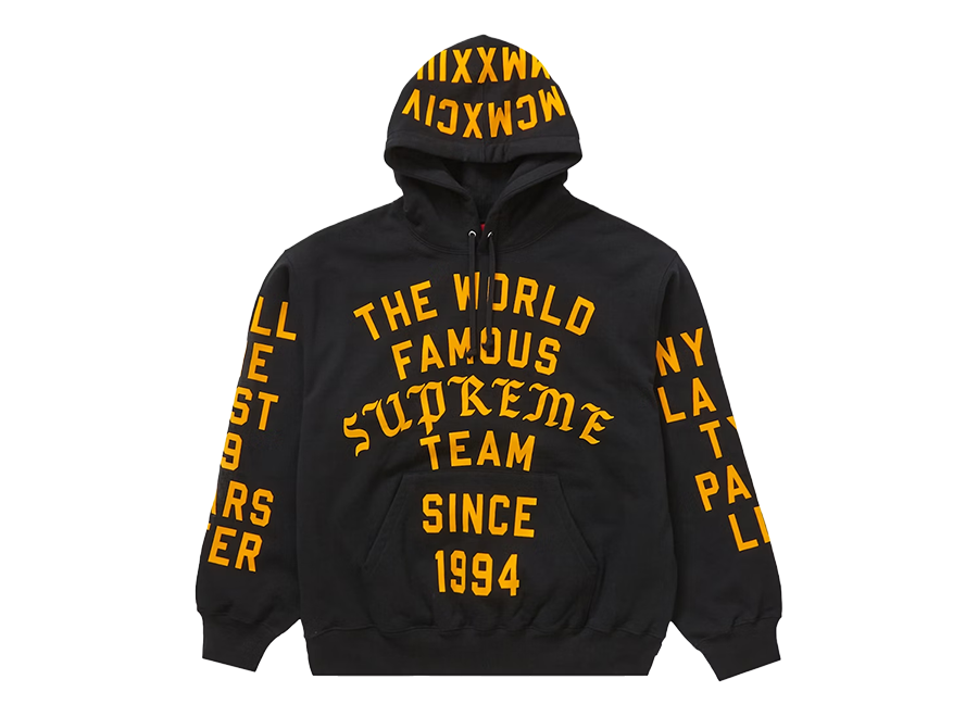 Supreme Team Flocked Hooded Sweatshirt Black
