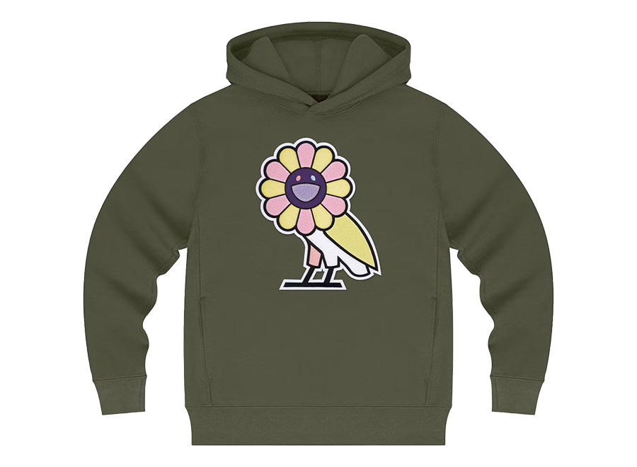Takashi Murakami x OVO Surplus Flower Owl Hoodie Military Green