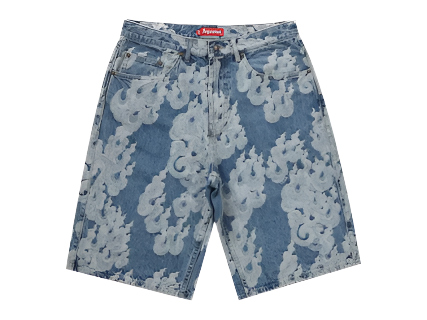 Supreme Flames Jacquard Baggy Denim Short Washed Indigo