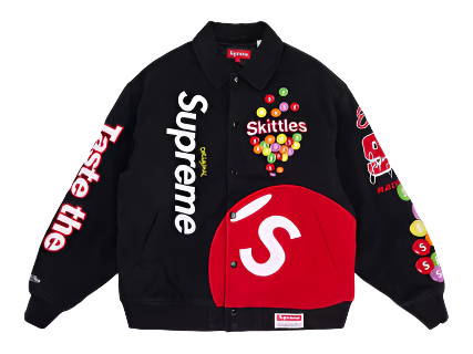 Supreme Skittles Mitchell & Ness Varsity Jacket Black