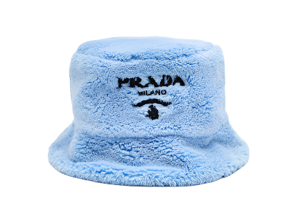 Prada Celeste Blue Terry Contrast Logo Embroidered Bucket Hat (Pre-Owned)