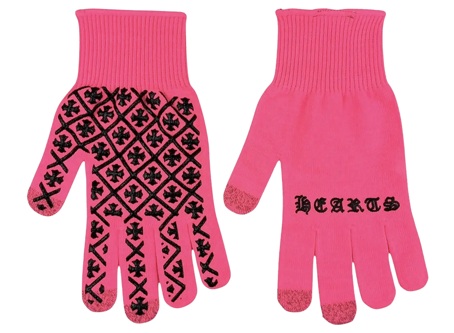 Chrome Hearts Script Cross Logo Gloves Pink
