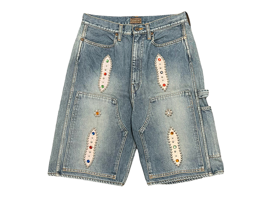 Kapital Double Knee Studded Jean Shorts Indigo