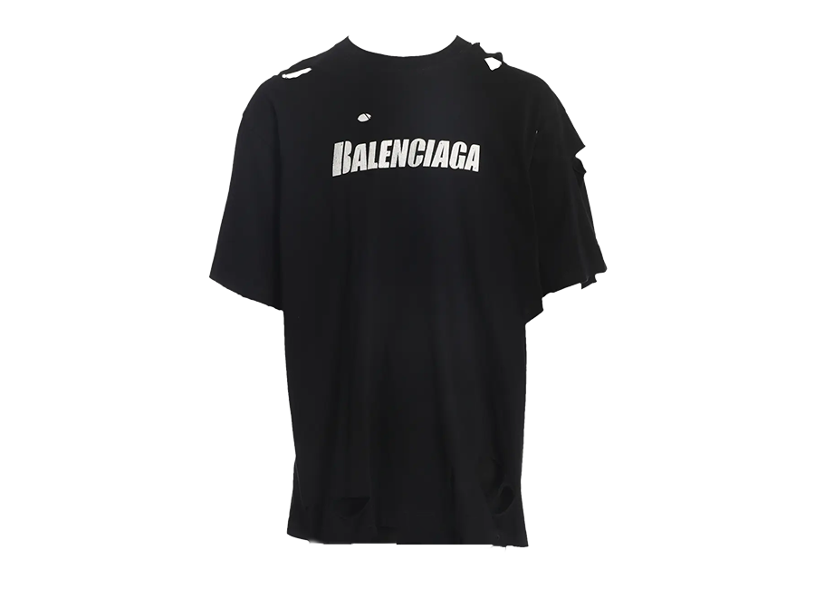 Balenciaga  Black Distressed Oversized Logo Printed Cotton T-shirt (Pre-Owned)