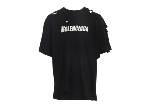 Balenciaga  Black Distressed Oversized Logo Printed Cotton T-shirt (Pre-Owned)