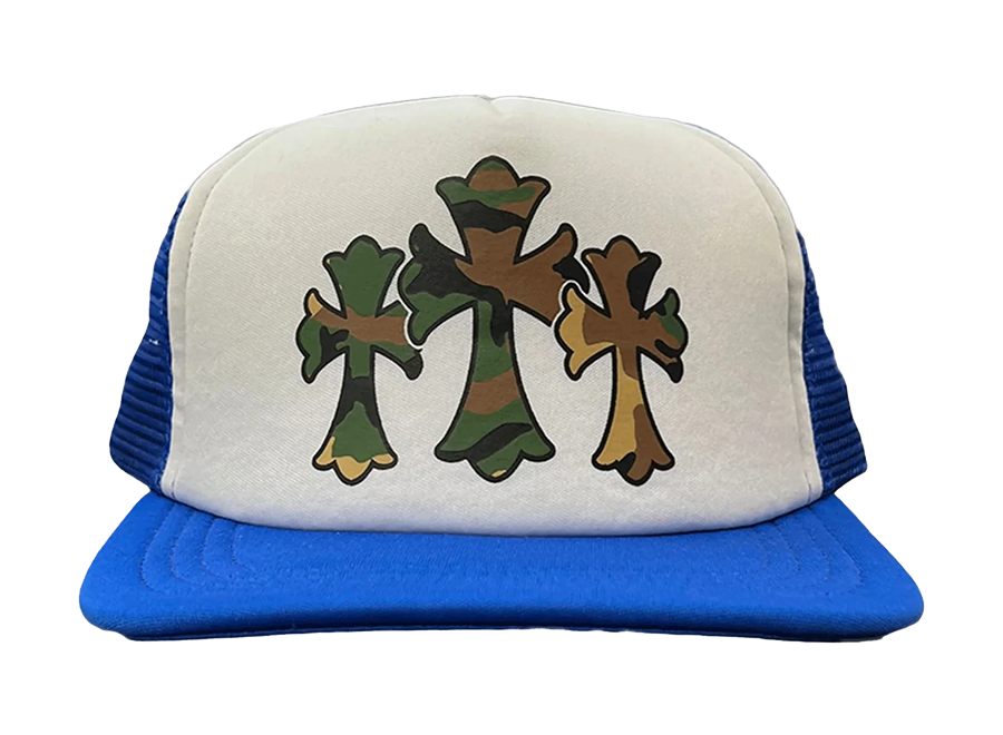 Chrome Hearts Camo Cemetery Cross Trucker Hat Blue (Pre-Owned)