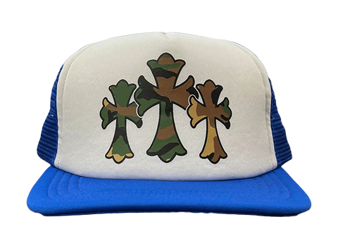 Chrome Hearts Camo Cemetery Cross Trucker Hat Blue (Pre-Owned)