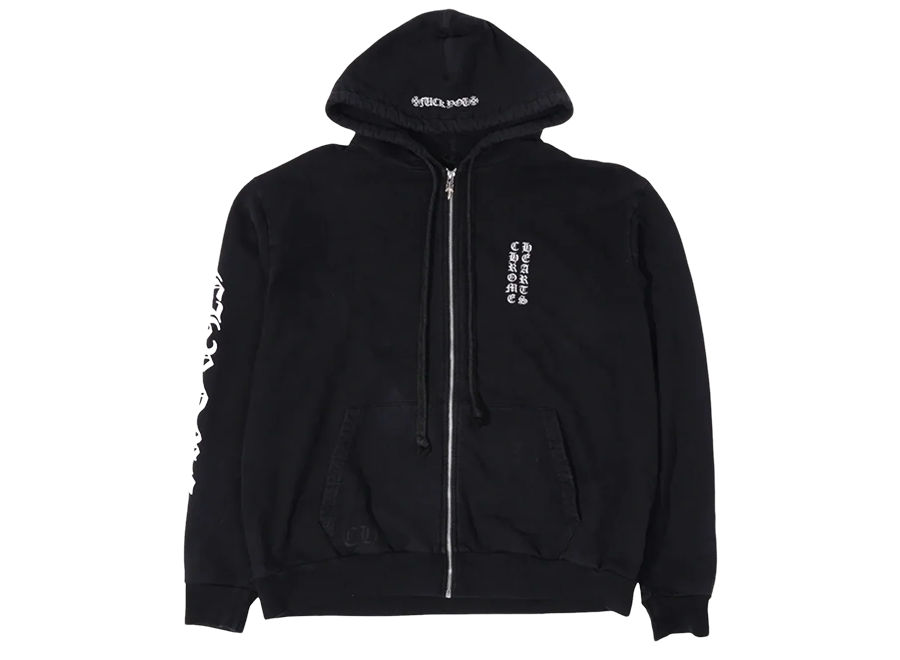 Chrome Hearts Vertical Logo FU Zip Up Hoodie  Black/White (Pre-Owned)