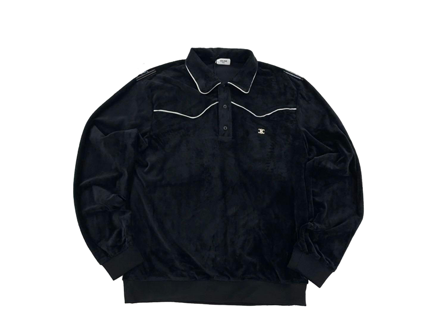 Celine Velour Long Sleeve Polo Shirt