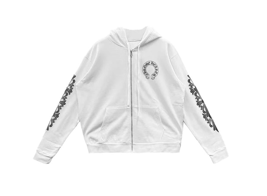 Chrome Hearts Floral Horseshoe Zip Up Hooded Sweatshirt White
