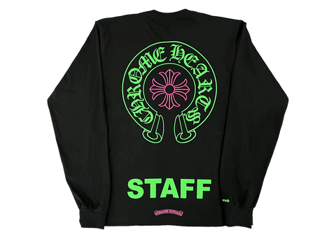 Chrome Hearts Staff Horseshoe Logo Black Long Sleeve Pink Green