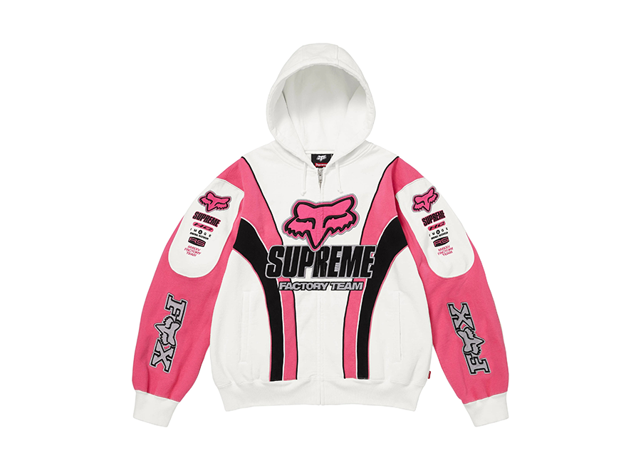 Supreme x Fox Racing Zip Up Hooded Sweatshirt Pink