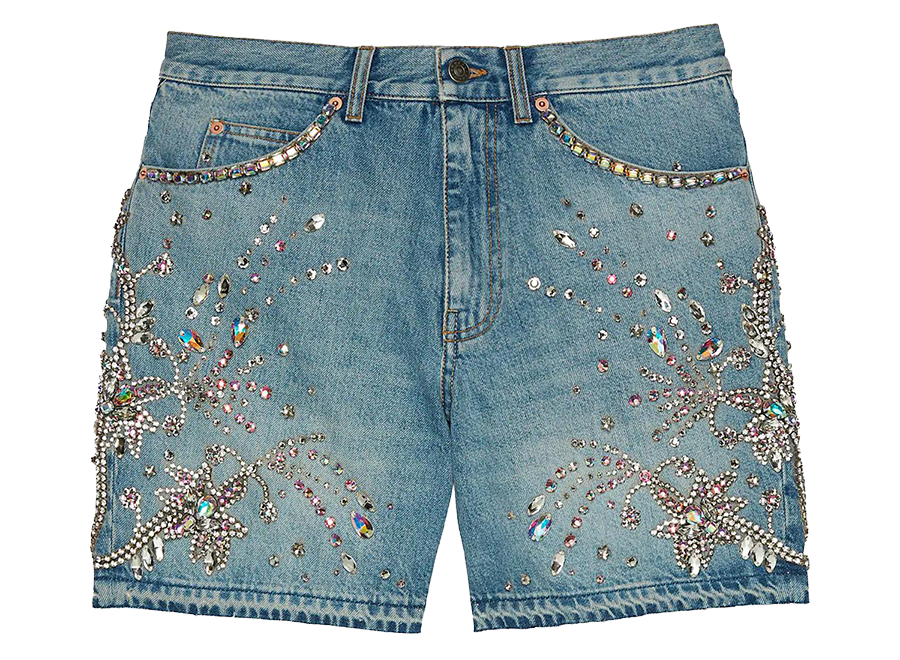 Gucci Blue Stud Embellished Denim Shorts (Pre-Owned)