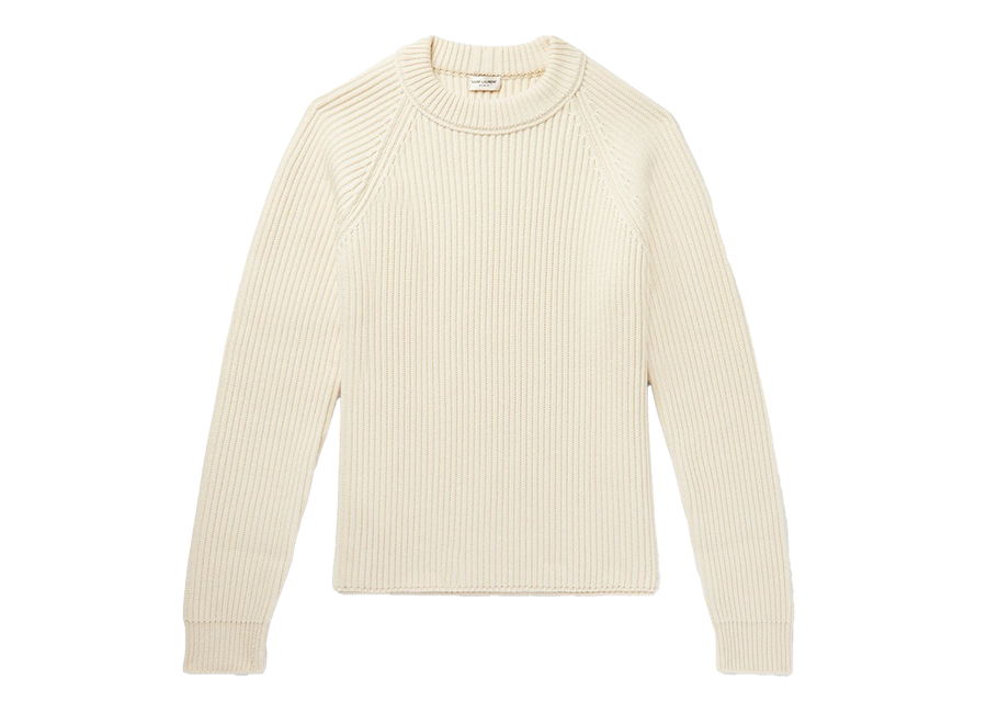 Saint Lauren Ribbed Wool and Cashmere-Blend Sweater Ivory (Pre-Owned)