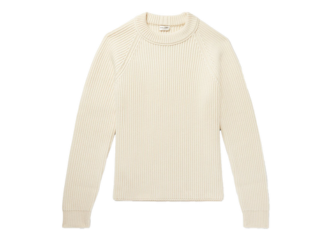 Saint Lauren Ribbed Wool and Cashmere-Blend Sweater Ivory (Pre-Owned)