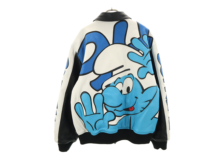 Supreme Smurfs Leather Varsity Jacket Black