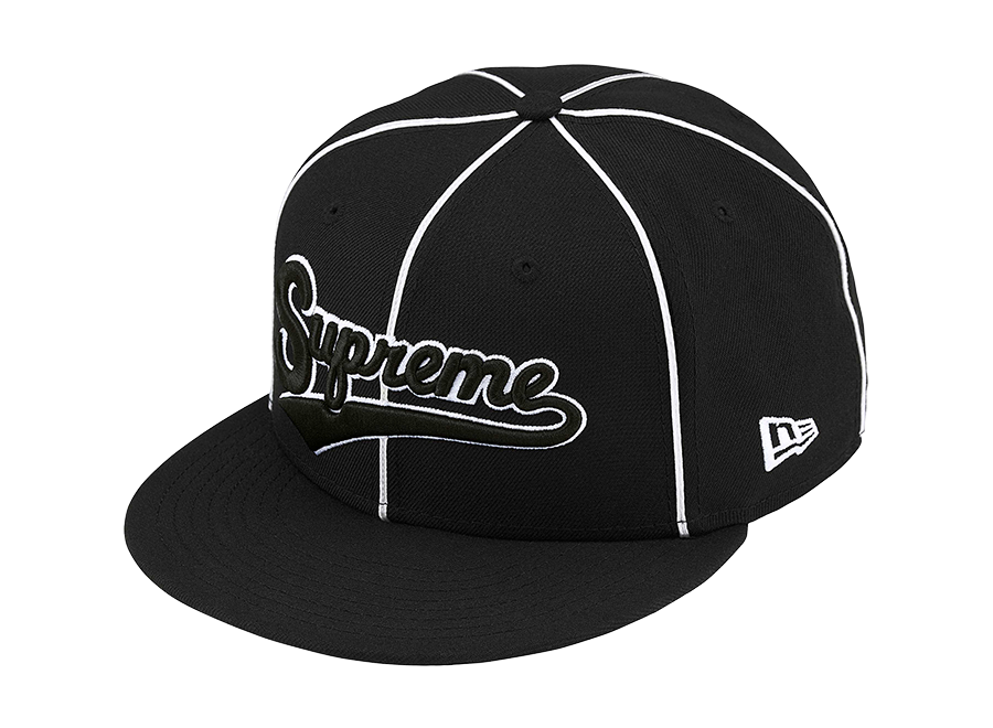 Supreme x New Era Piping Script Logo Cap Black
