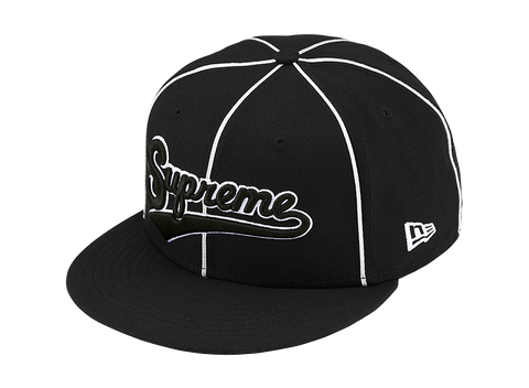 Supreme x New Era Piping Script Logo Cap Black