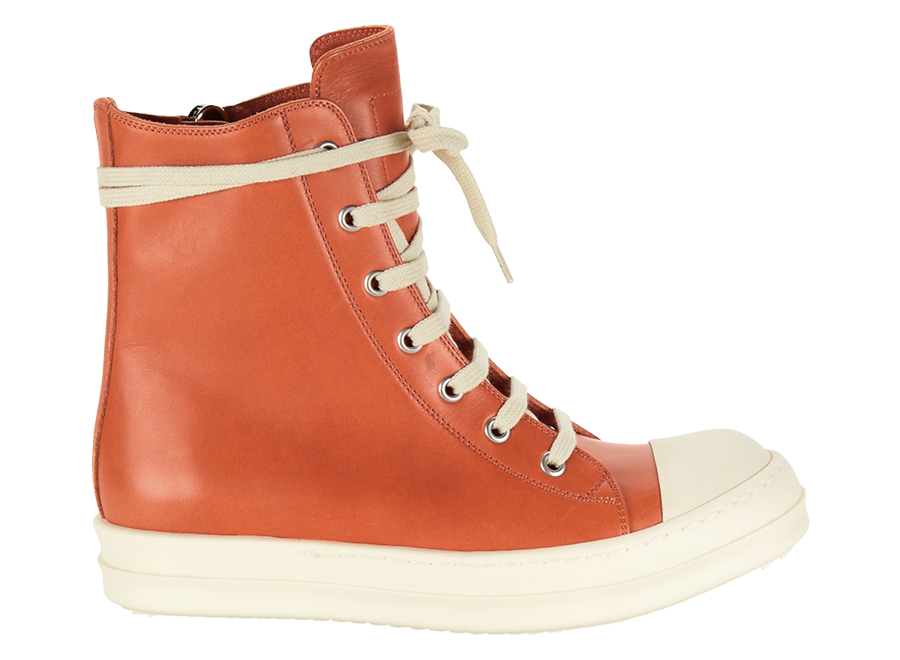 Rick Owens Orange Leather High Top Sneakers (Pre-Owned)