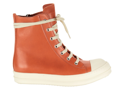 Rick Owens Orange Leather High Top Sneakers (Pre-Owned)