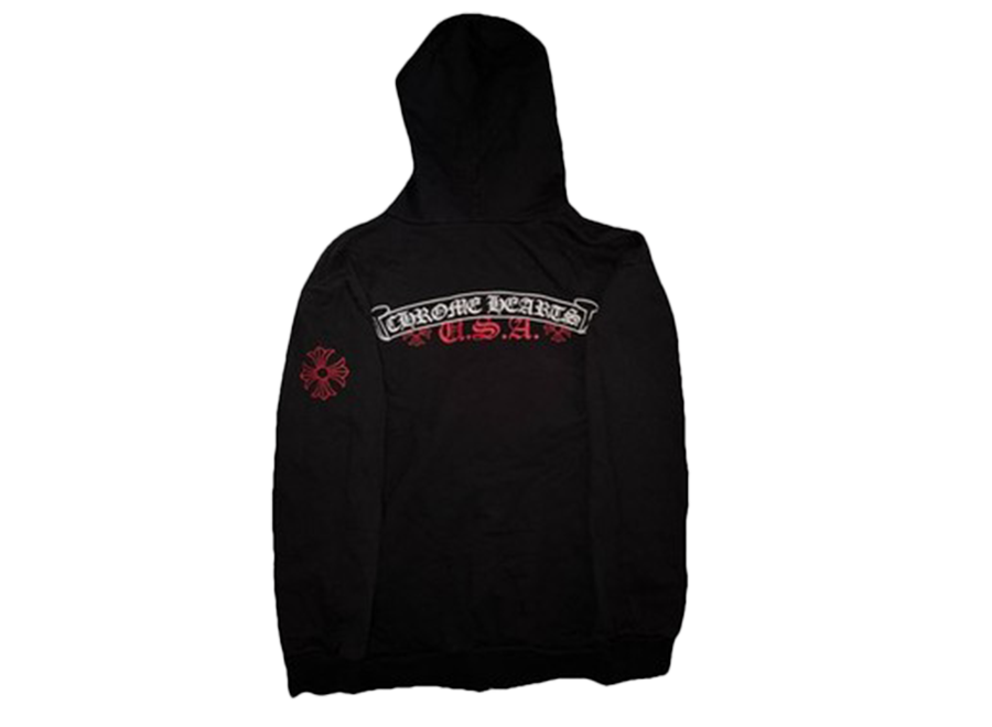 Chrome Hearts Red USA Scroll Zip Up Hoodie Black