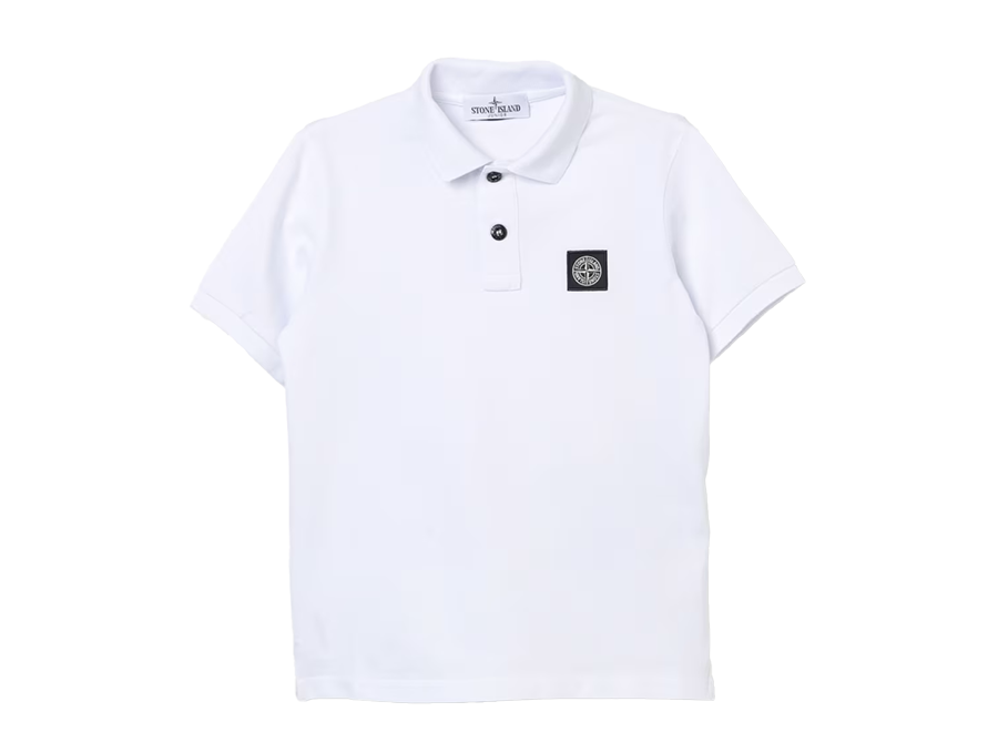 Stone Island Appliqué Cotton Blend Polo White Slim Fit
