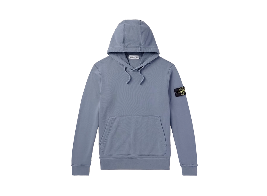 STONE ISLAND Logo-Appliquéd Garment-Dyed Cotton-Jersey Hoodie Blue (Pre-Owned)