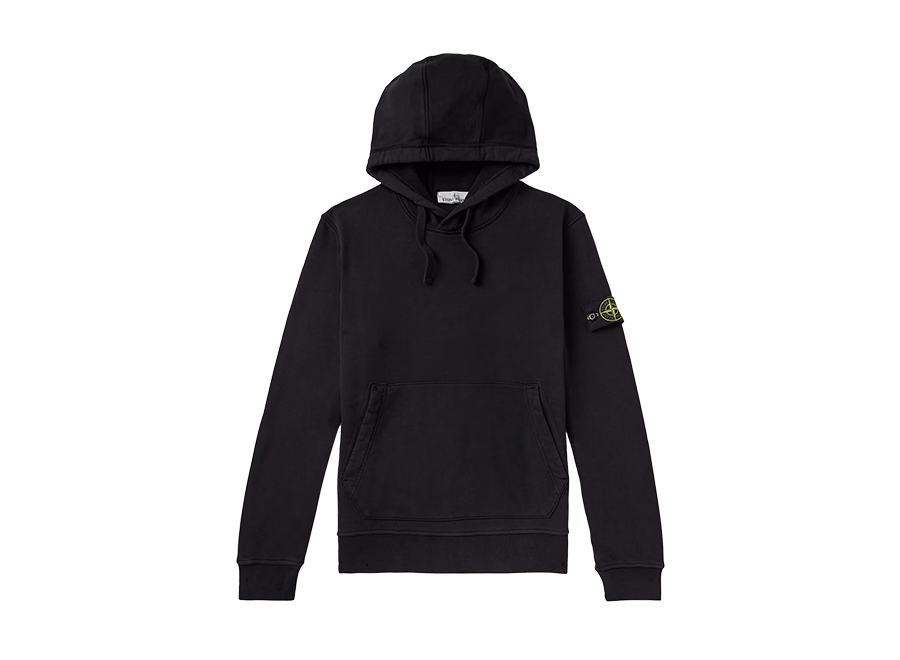 STONE ISLAND Logo-Appliquéd Garment-Dyed Cotton-Jersey Hoodie Black (Pre-Owned)