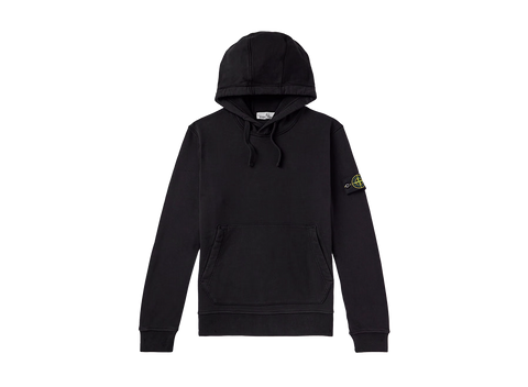 STONE ISLAND Logo-Appliquéd Garment-Dyed Cotton-Jersey Hoodie Black (Pre-Owned)