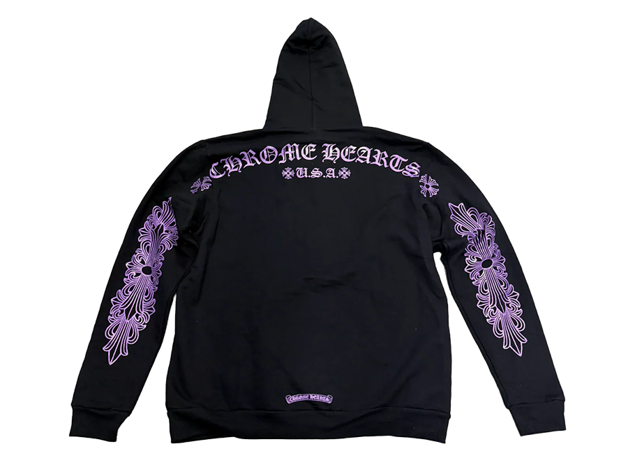 Chrome Hearts Friends & Family Horseshoe Floral Purple Glitter Hoodie